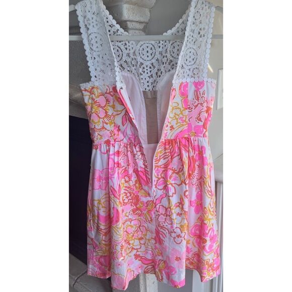 Lilly Pulitzer Reagan Dress Pink White Floral Rear Zip Sz 0 Style 20143 - Picture 9 of 15